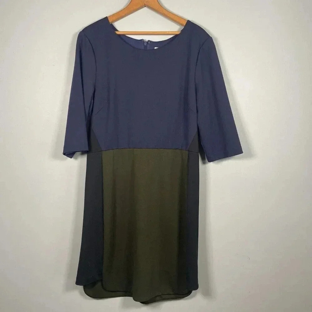 Hutch Color Block Fit & Flare Midi Dress Size 12‎ Sheath Navy Blue Green Preppy